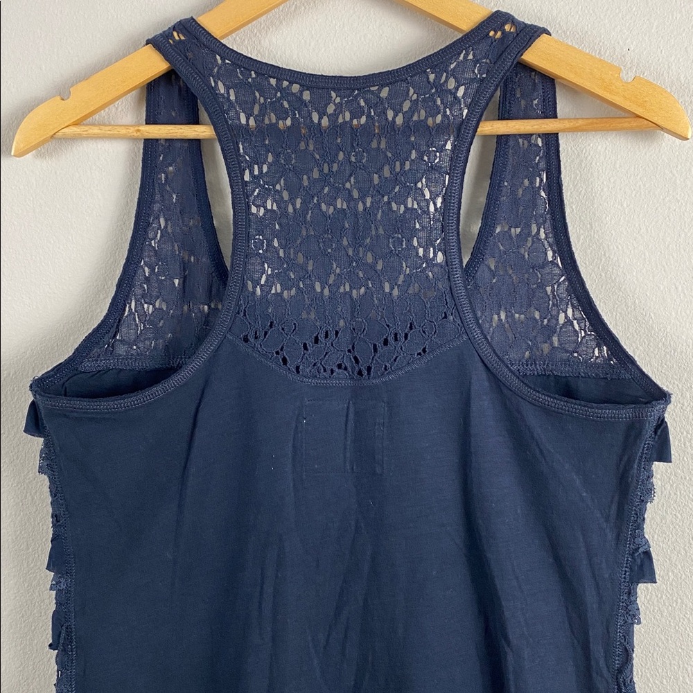 Abercrombie & Fitch Floral Lace Ruffle Layer Tank Top | Semi Sheer, Lined | Navy - Picture 5 of 16